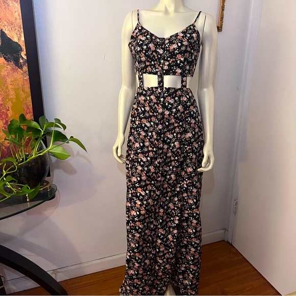 Pins and Needles floral Button Down Dress Size 4 Open Peekaboo Waist Detail A9 - Picture 1 of 11
